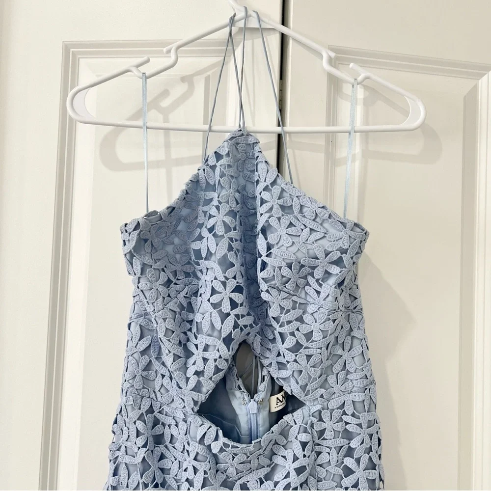 Amur Lara Dress Light Blue Eyelet Hi Low Midi Dress Size 6 - Picture 8 of 13